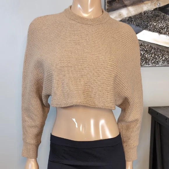 Wilfred Free Aritzia Lolan Cropped Sweater 100% Merino Wool Tan Womens Small - Picture 3 of 13